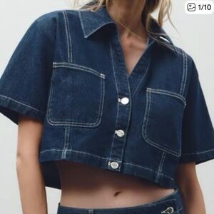 ZARA Short Denim Shirt in Blue